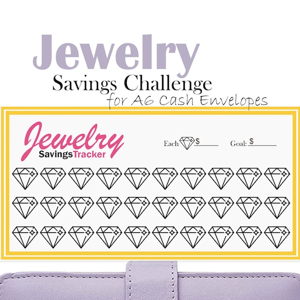 Jewelry Savings Challenge for A6 Cash Envelopes, Printable Budget Binder Insert, Mini Savings Tracker