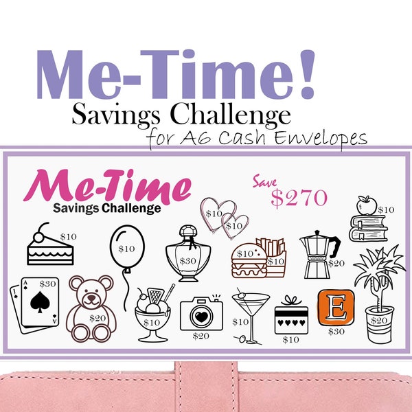 Me Time Savings Challenge for A6 Cash Envelopes, Printable Budget Binder Insert, Mini Savings Tracker