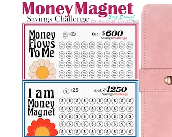 マネーマグネット貯金チャレンジ、マネー貯金チャレンジ印刷可能、予算バインダー挿入物、A6貯金目標トラッカー