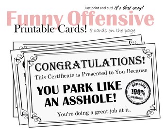 Printable Parking Card, Funny Offensive Business Cards, Digital Download