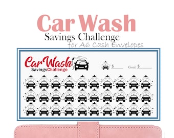 洗車節約チャレンジ、印刷可能な予算バインダーインサート、A6サイズの現金封筒にフィット、お金の節約トラッカー、車の資金