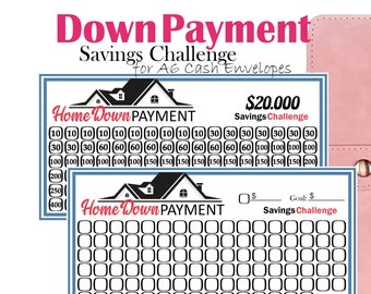 Home Down Payment Savings Challenge, Printable Savings Goal Tracker, A6 Budget Binder Insert, Cash Envelopes