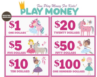 Play Money Printable, Ballerina Themed Learning Money, Pretend Money for Kids, Instant Download