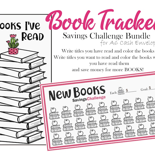 Book Savings Challenge Bundle, Printable Book Tracker, Fits A6 Cash Envelopes, Budget Binder Insert, Book Reading Tracker