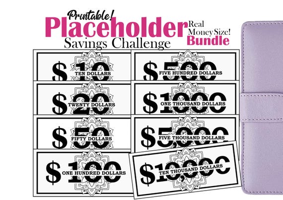 Money Placeholder Bundle for Budgeting, Printable Cash Placeholder, Savings Challenge, Sinking Funds Placeholder