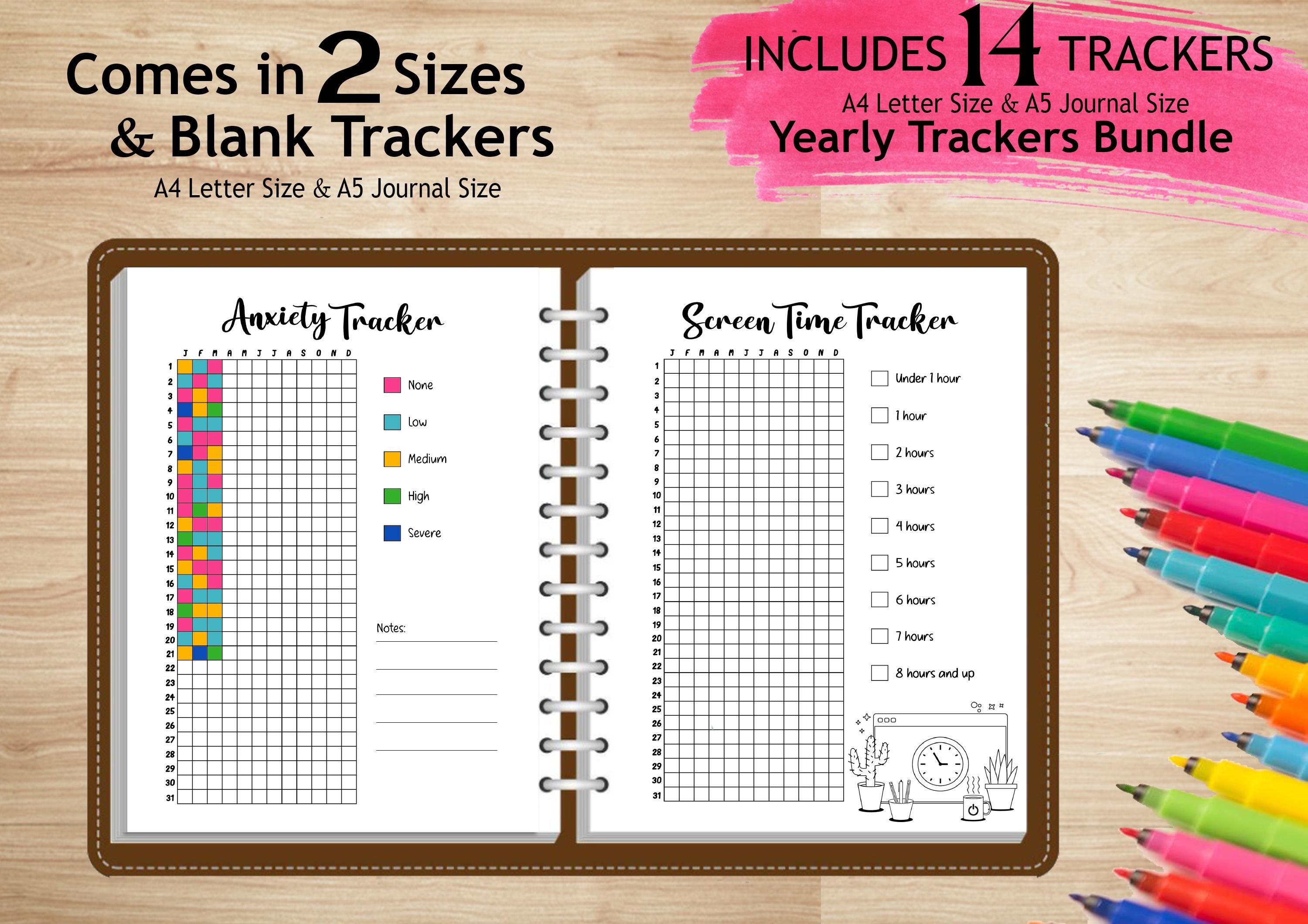 Yearly Trackers Bundle, Printable Journal Pages, Yearly Trackers ...