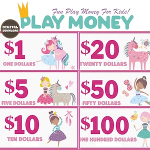 Play Money Printable, Ballerina Themed Learning Money, Pretend Money for Kids, Instant Download