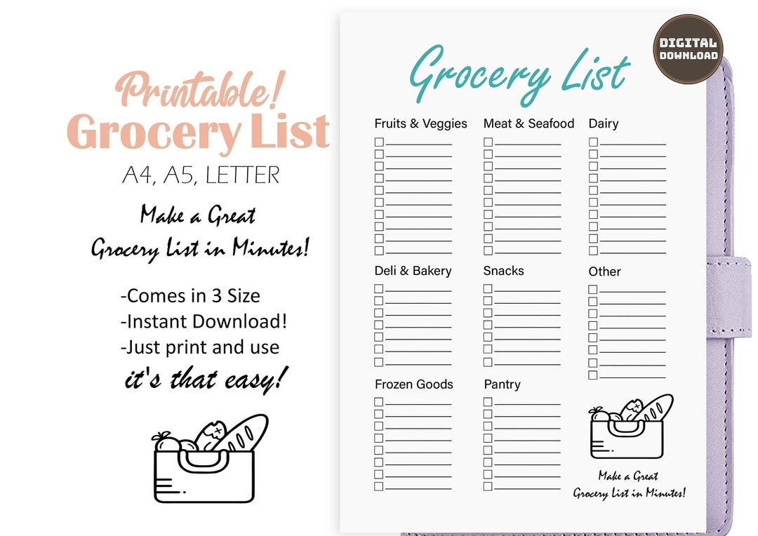 Printable Grocery List Category Grocery List Food Shopping - Etsy