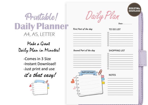 Daily Planner Printable Daily to Do List Everyday Planner - Etsy