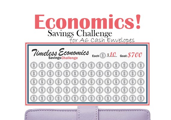 Economics Savings Challenge for A6 Cash Envelopes, Printable Budget Binder Inserts, Savings Goal Tracker, Economics