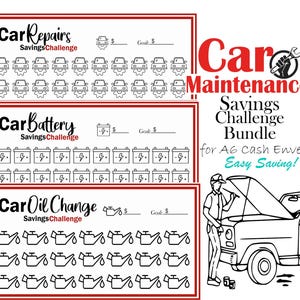 Car Maintenance Savings Challenge Bundle, Printable Budget Binder Insert, Car Repair Savings Tracker, Fits A6 Cash Envelopes
