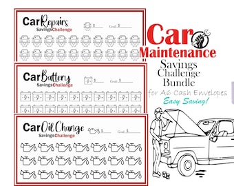 Car Maintenance Savings Challenge Bundle, Printable Budget Binder Insert, Car Repair Savings Tracker, Fits A6 Cash Envelopes