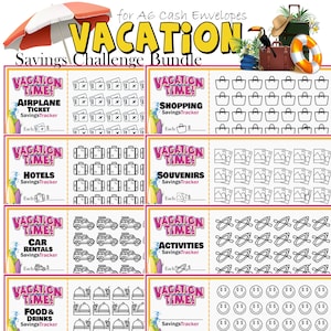 Vacation Savings Challenge Bundle, A6 Money Saving Challenge, Printable Savings Tracker, A6 Cash Envelopes, Vacation Fund