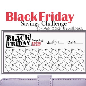 ブラックフライデーの節約チャレンジ、A6サイズの現金封筒にフィット、印刷可能なミニ節約トラッカー、A6サイズの予算バインダー