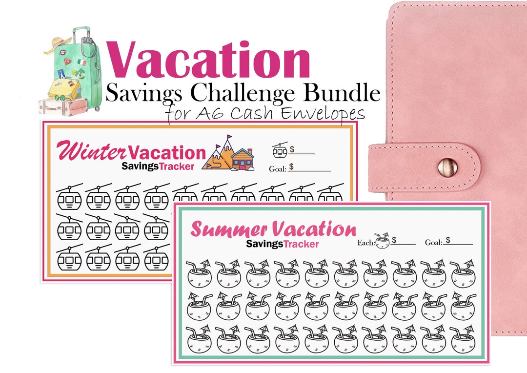 Vacation Savings Challenge Bundle, Printable Fund Tracker, Fits A6 Cash ...