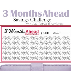 3 Months Ahead Savings Challenge, Printable Savings Goal Tracker, A6 Budget Binder Insert, Fits A6 Cash Envelopes