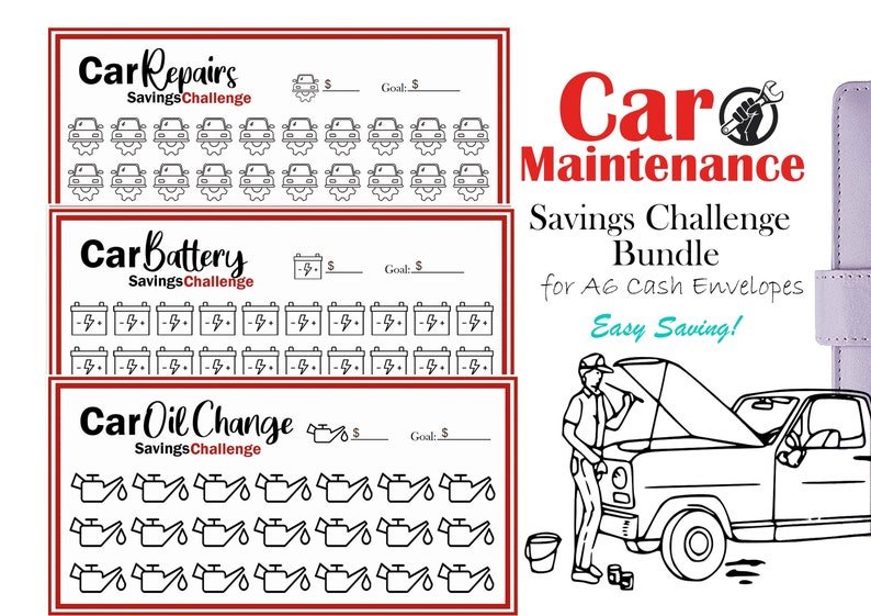 Car Maintenance Savings Challenge Bundle Printable Budget Etsy