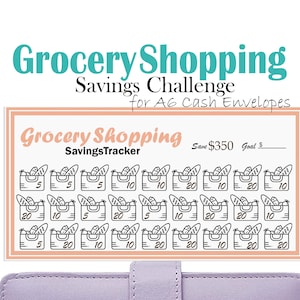 Grocery Shopping Savings Challenge, Fits A6 Cash Envelopes, Printable Mini Savings Tracker, Budget Binder Insert