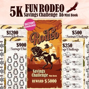 5000 Savings Challenge Printable, 5K Savings Tracker, Rodeo Savings Challenge Mini Book, A6 Budget Binder Insert, Cash Envelopes