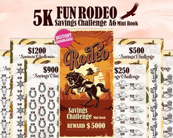 5K ロデオ貯金チャレンジ 印刷可能: A6 予算バインダー (デジタルダウンロード)