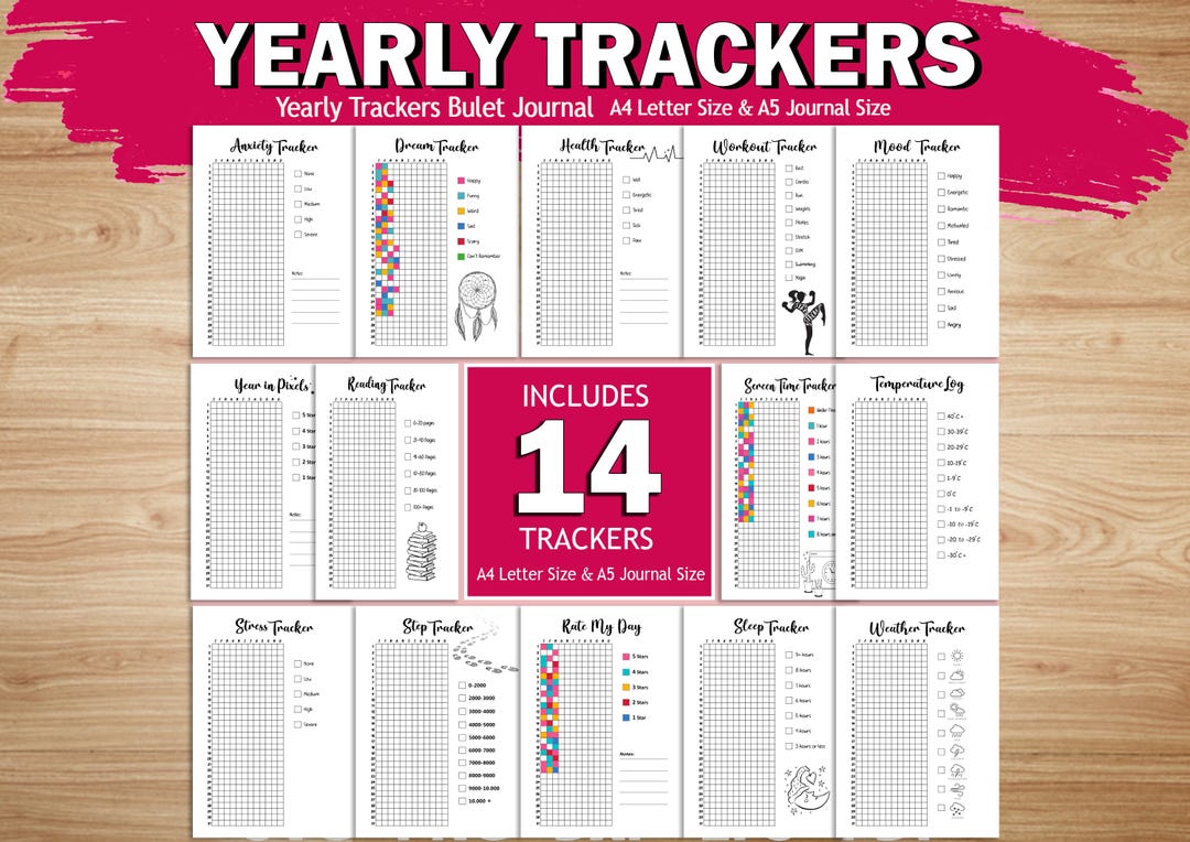 Printable Journal Racker Yearly Trackers Bundle, Printable Journal Pages, Yearly Trackers ...