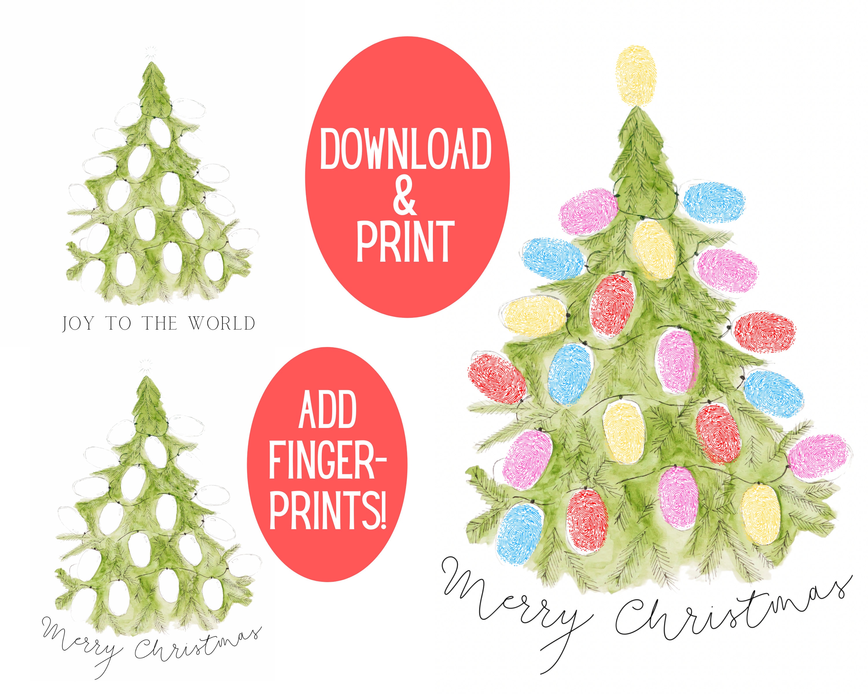 Digitaler Download Fingerabdruck Weihnachtsbaum Handwerk, Vorschulhandwerk, Weihnachtshandwerk