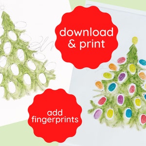 Digital download, Christmas tree art, Kids Art, fingerprint art, Christmas craft