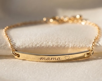 Personalised Bar Bracelet, Custom Engraved Name, Gold Silver Bracelet, Birthstone Option