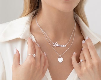Personalised Heart Name Necklace, Women Gift for Her, Bridesmaid Gift, Birthday Christmas