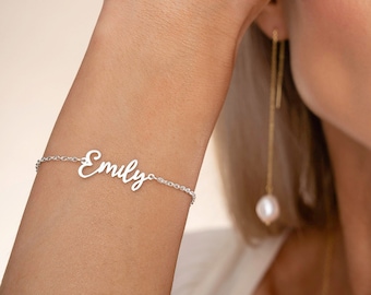 Personalised 18K Gold Plated Name Bracelet - Solid 925 Sterling Silver - Custom Gift for Her - Handmade Charm Jewellery