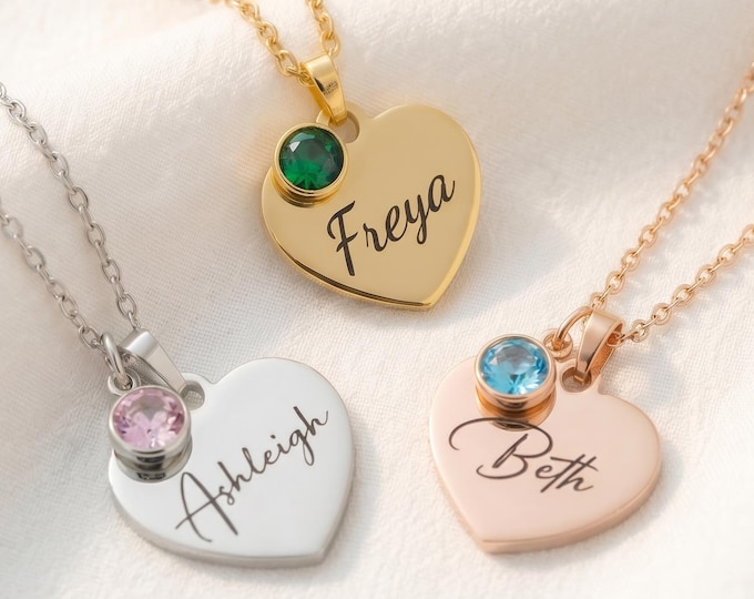 Heart Shape Swarovski Birthstone Necklace, Personalised Birth Month Jewellery, Women Girl Gift for Wedding, Birthday Gift for Her