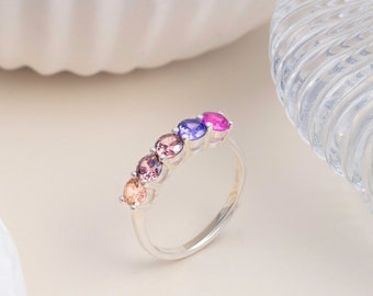 Sterling Silver Eternity Ring with Gradient Pink to Purple Cubic Zirconia