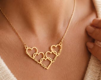 Personalised Family Heart Necklace, Custom Names Gift for Mum Grandma