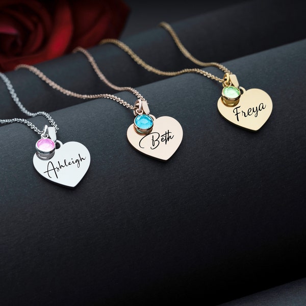 Heart Shape Swarovski Birthstone Necklace, Personalised Birth Month Jewellery, Women Girl Gift for Wedding, Birthday Gift for Her