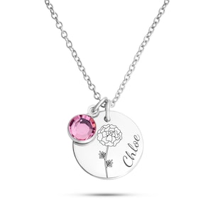 Birth Flower Swarovski Birthstone Necklace, Births Stone Necklaces, Women Girl Gift for Wedding, Birthday Gift for Her