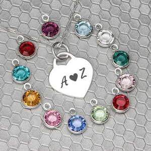 Personalised Heart Necklce | Engraved Silver Swarovski Birthstone Necklace | Birth Month Gemstone, Special Words, Jewellery Gift For Her image 4