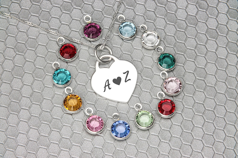 Personalised Heart Necklce | Engraved Silver Swarovski Birthstone Necklace | Birth Month Gemstone, Special Words, Jewellery Gift For Her image 4