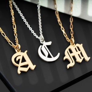 Personalised Old English Initial Necklace, Personalized Letter Necklace, Initial Necklace, Customized Gothic Initial Letter Necklace Gift