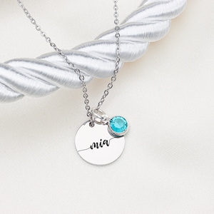 Personalized Birthstone Necklace | Engrave Name Necklace | Jewellery Gift for her | Women Girl Gift for Wedding | Bridesmaid Gift
