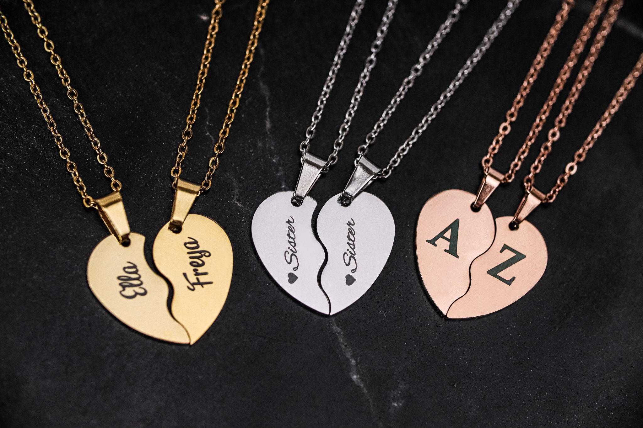 Handmade Stainless Steel Split Heart Love Friendship Tag Pendant – Free Engraving, USA