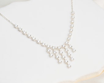 Sterling Silver Cascading Cubic Zirconia Necklace - Elegant Waterfall Crystal Pendant