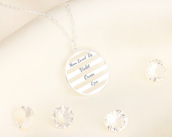 Personalised Engraved Round Pendant With Bars• Dainty Family Necklace • Name Initial Tag • Special Words Jewellery Gift For Her • Gift Box •