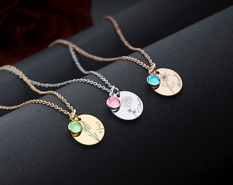 Birth Flower Swarovski Birthstone Necklace, Births Stone Necklaces - Main Image