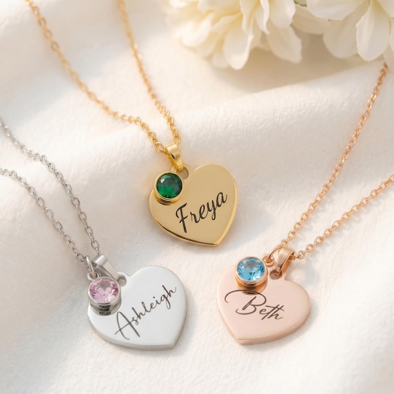 Heart Shape Swarovski Birthstone Necklace, Personalised Birth Month Jewellery, Women Girl Gift for Wedding, Birthday Gift for Her