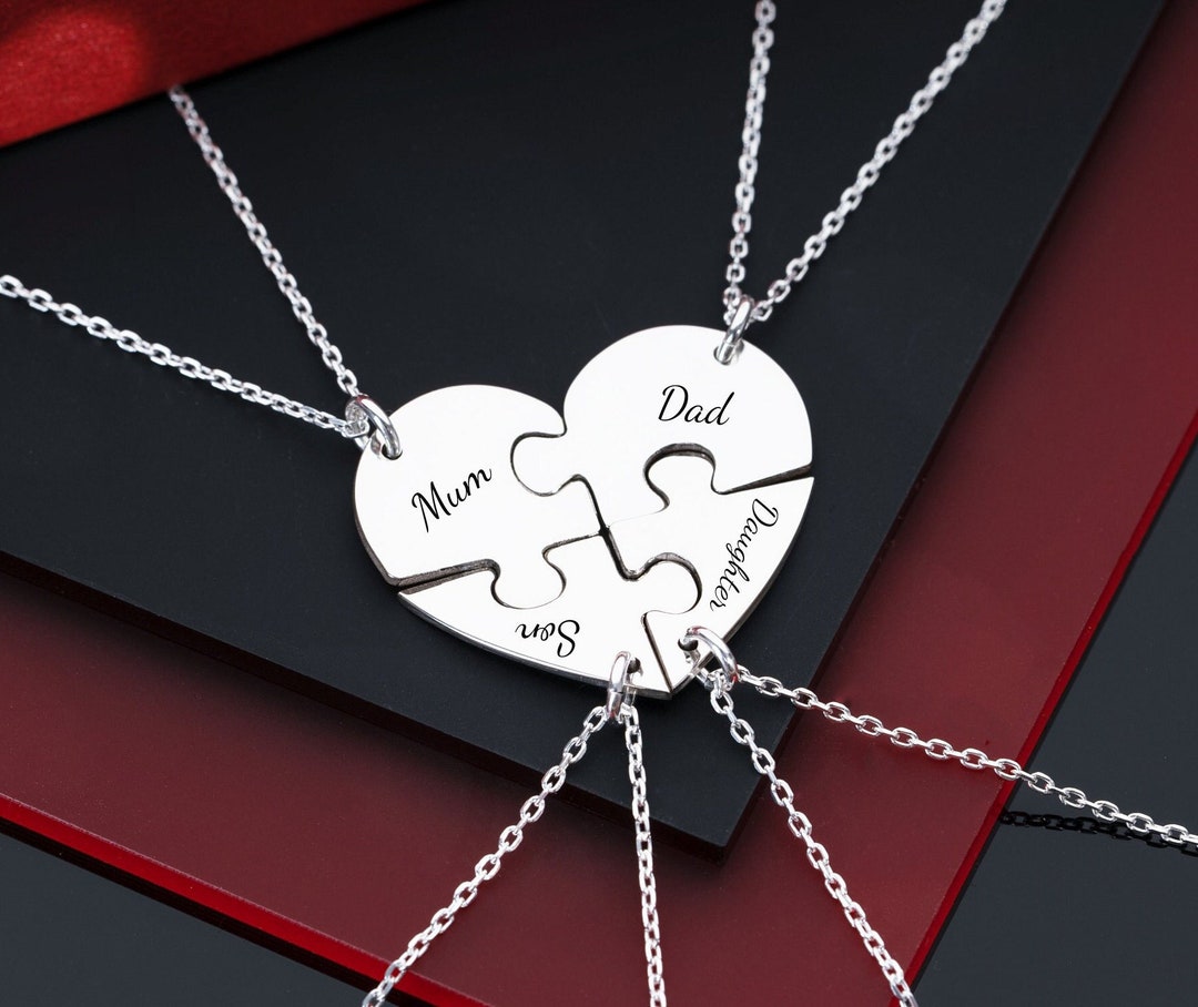 Personalised Engraved Puzzle Heart Necklace Couple Necklace Etsy