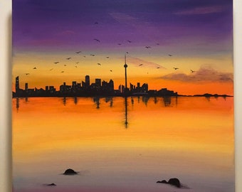 Toronto Skyline Acrylic Paintings For Home Decor 100% Hand Painted