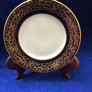 Set of Vtg Bone China  Reichenbach Echt Cobalt Blue Porcelain 7.5”” Dessert/ Salad Plates GDR