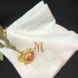 Set of 4 Luxury Linen Monogrammed “M” Fieldcrest White Napkins