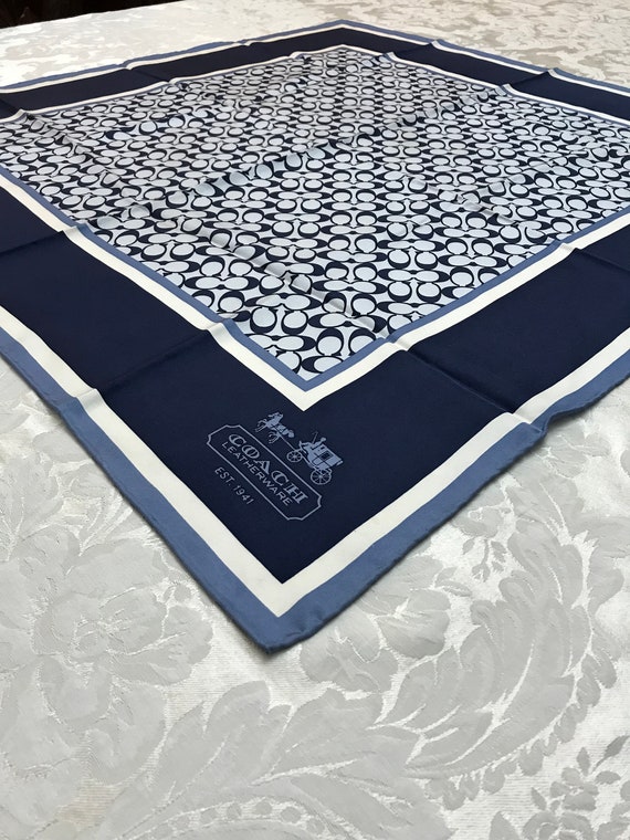 Early Vtg Coach 27” Square Silk Navy/blue/white Scarf - Etsy