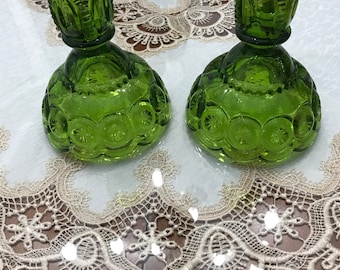 L.E.Smith Moon And Stars Pair of Green Candlestick Holders